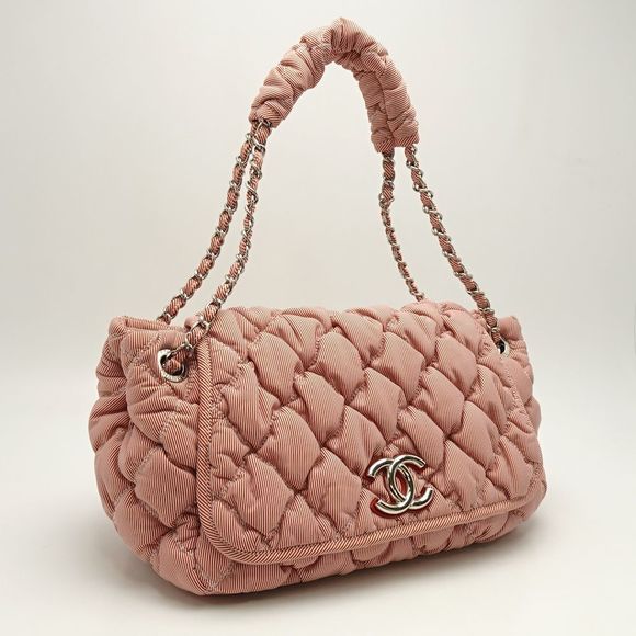 Chanel Bubble Quilt Chain Tote Bag Nylon Canvas Stripe Red - Picture 2 of 7